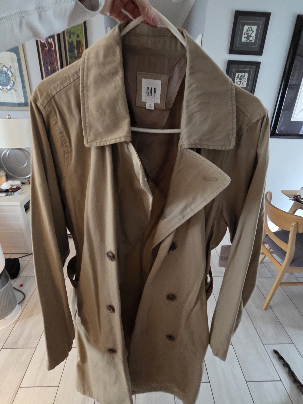 GAP Women's Khaki Double-Breasted Trench Coat